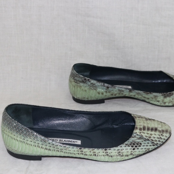 Manolo Blahnik Shoes - MAMOLO BLAHNIK green python ballet flats size 38